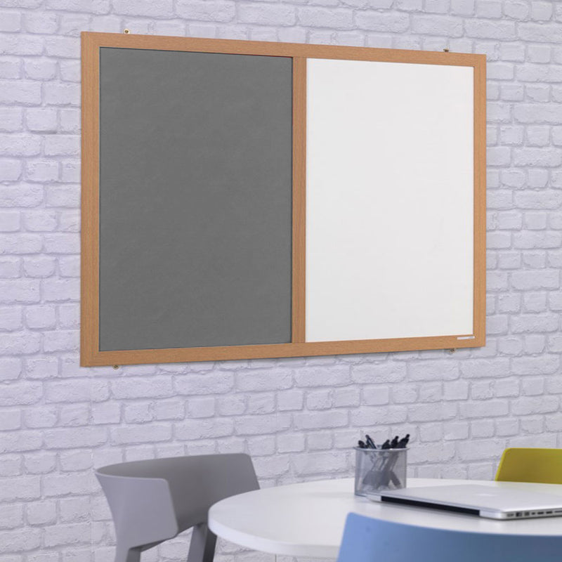 Eco-Friendly Combination Grey Felt Noticeboard with Whiteboard and Wood Effect Frame  - 2400 x 1200mm