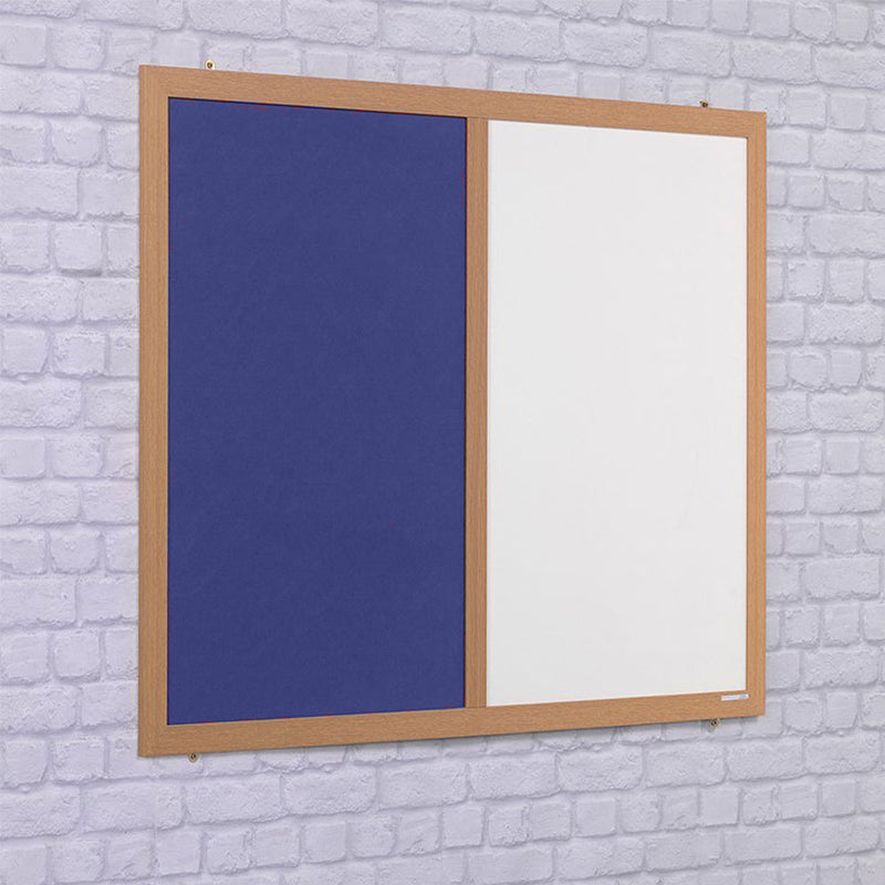 Eco-Friendly Combination Blue Felt Noticeboard with Whiteboard and Wood Effect Frame  - 1500 x 1200mm