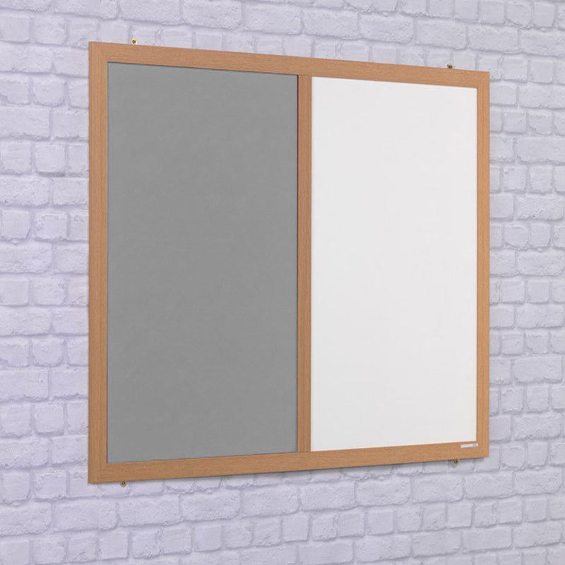 Eco-Friendly Combination Grey Felt Noticeboard with Whiteboard and Wood Effect Frame  - 1500 x 1200mm