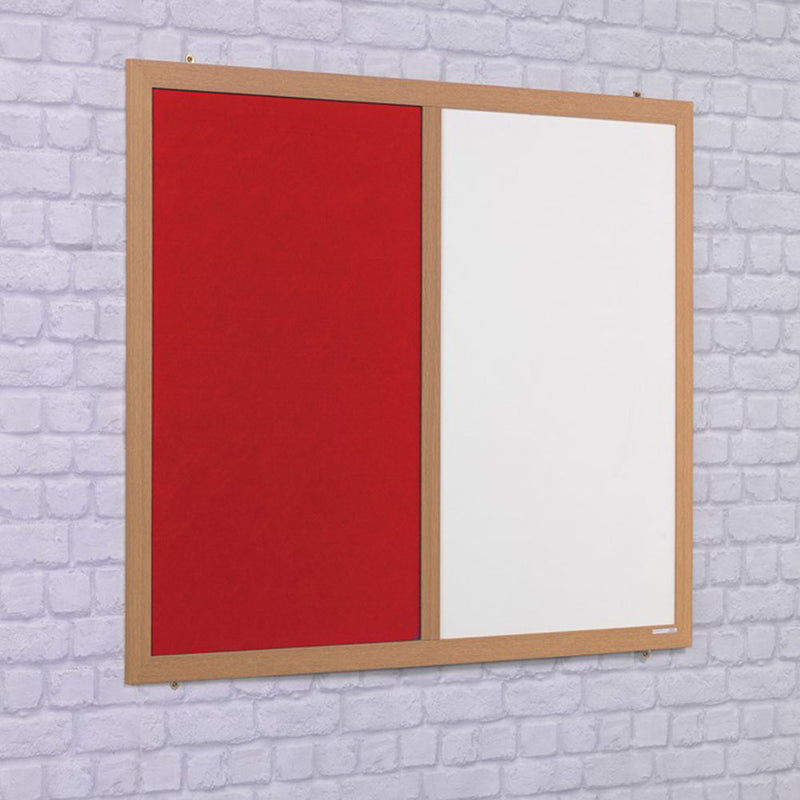 Eco-Friendly Combination Red Felt Noticeboard with Whiteboard and Wood Effect Frame  - 1500 x 1200mm