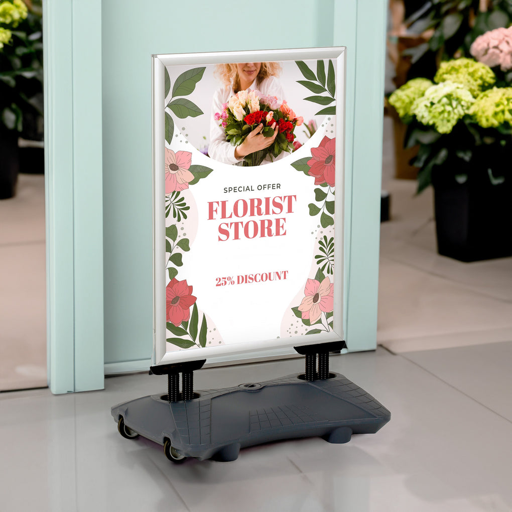 A1 Silver Wind Resistant Poster Heavy Duty Water Base Pavement Sign With Snap Frame Double Sided