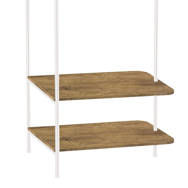 2-tier shelving clothes rail in white – hanging and storage combo for bedrooms, retail or hallway spaces