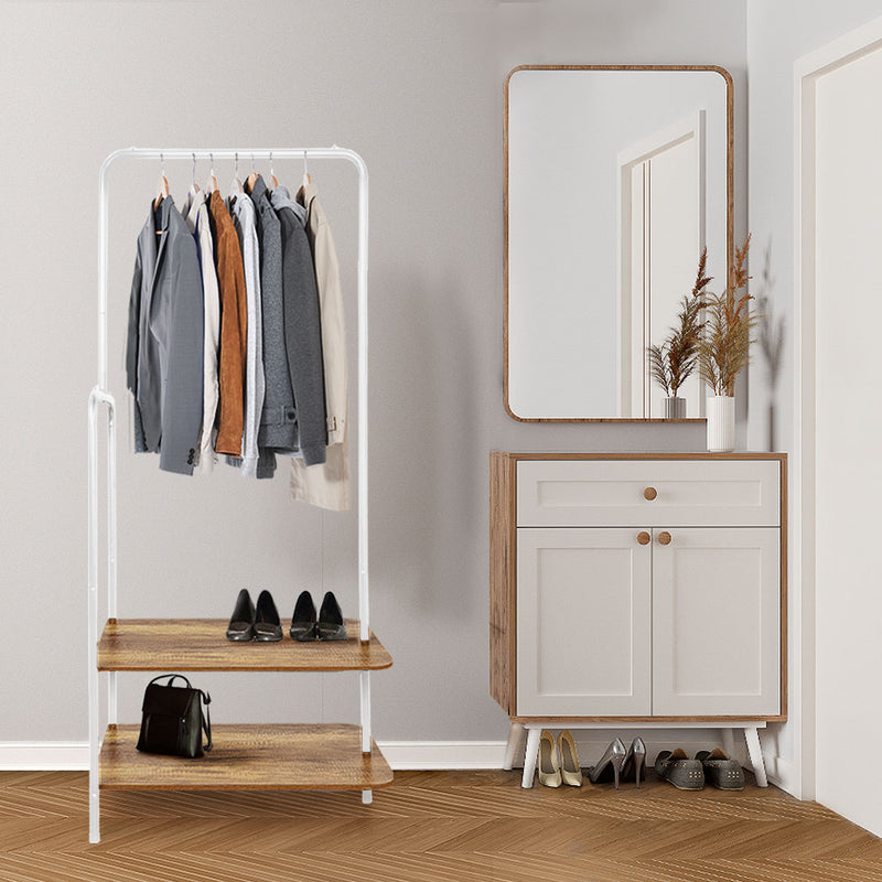 Clothes Rail with 2-Tier Shelving – White