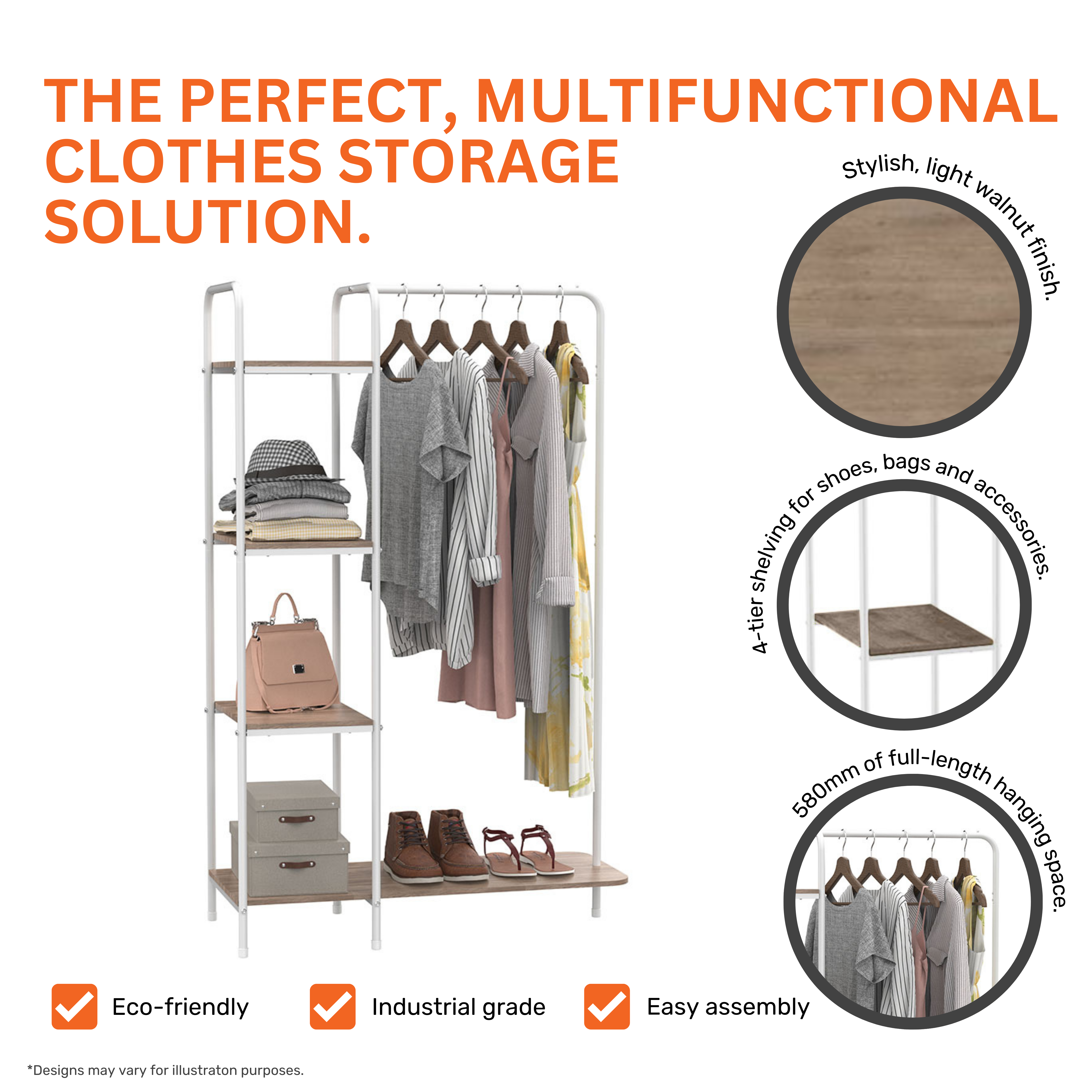 Clothes Tidy Rail with Shelves and Shoe Rack | White