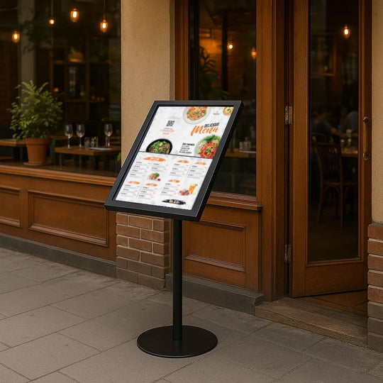 Black Hammered Effect 4 x A4 Floor Standing Aluminium Restaurant Board - 716mm Wide x 1205mm High