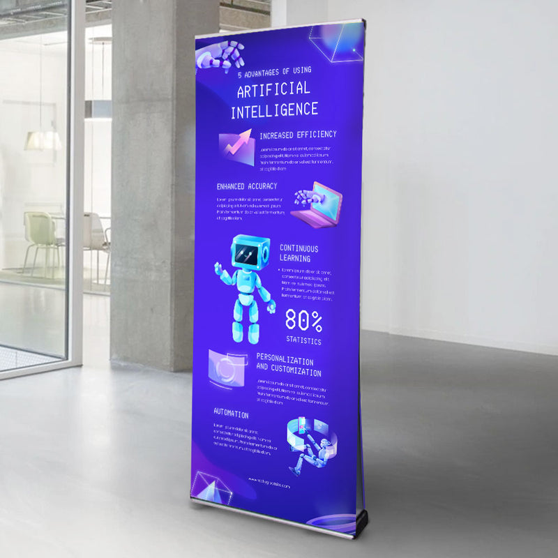 Premium Double-Sided Aluminium Front Loading Roller Banner Stand inc. Custom Printing Service - 2100mm High x 800mm Wide