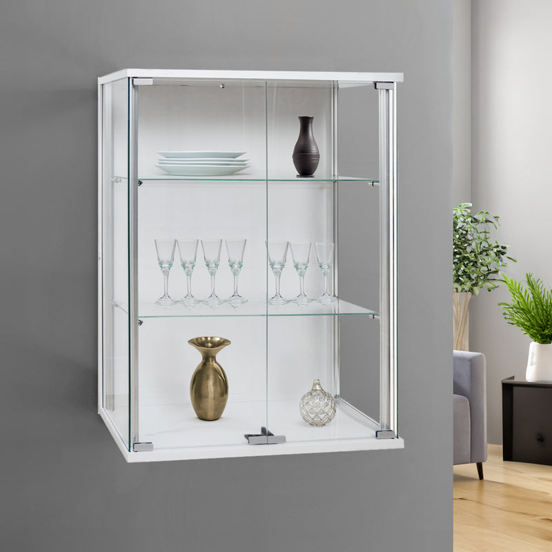 White Wall Mounted Double Door Display Cabinet with 2 Adjustable Shelves 600mm Wide