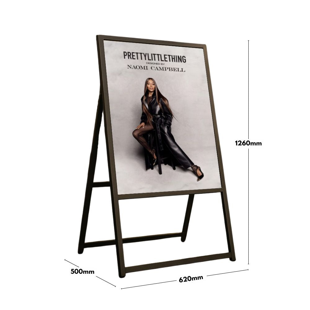 Slim A1 black outdoor sign – single-sided display for stylish pavement advertising