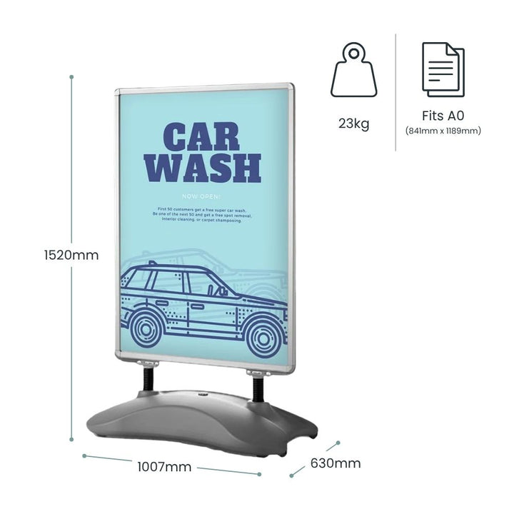 freestanding-a0-pavement-sign-with-car-wash-advert-design-and-measurements-1520mm-height-1007mm-width-630mm-depth-23kg-weight