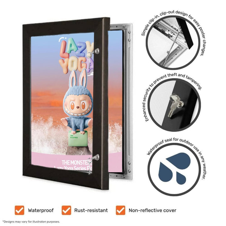 A0 Lockable Anodised Aluminium Black Poster Case with 45mm Frame Profile and Wall Fixings