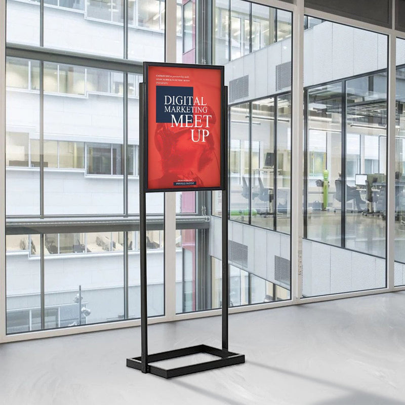 Black 1-Tier A1 Double Sided Steel Floor Standing Info-board Poster Display Stand - 656mm Wide x 1595mm High
