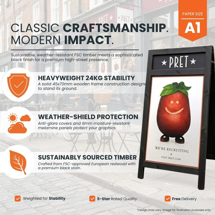black-a1-wooden-a-board-pavement-sign-with-pret-poster-displaying-heavyweight-24kg-stability-weather-resistant-panels-and-fsc-sustainably-sourced-timber-frame
