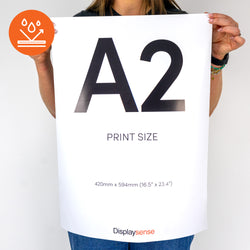 A2 custom printing service on 340gsm waterproof polypropylene, ideal for durable outdoor posters and signage.
