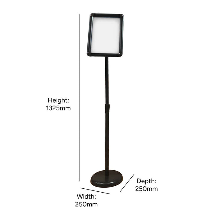Black A3 adjustable display stand – floor-standing sign holder for hospitality or retail applications
