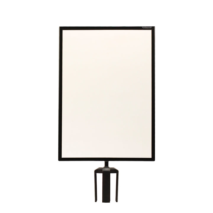 A3 portrait black retractable barrier sign holder, designed for compatibility with Tensabarrier for clear and professional signage display.
