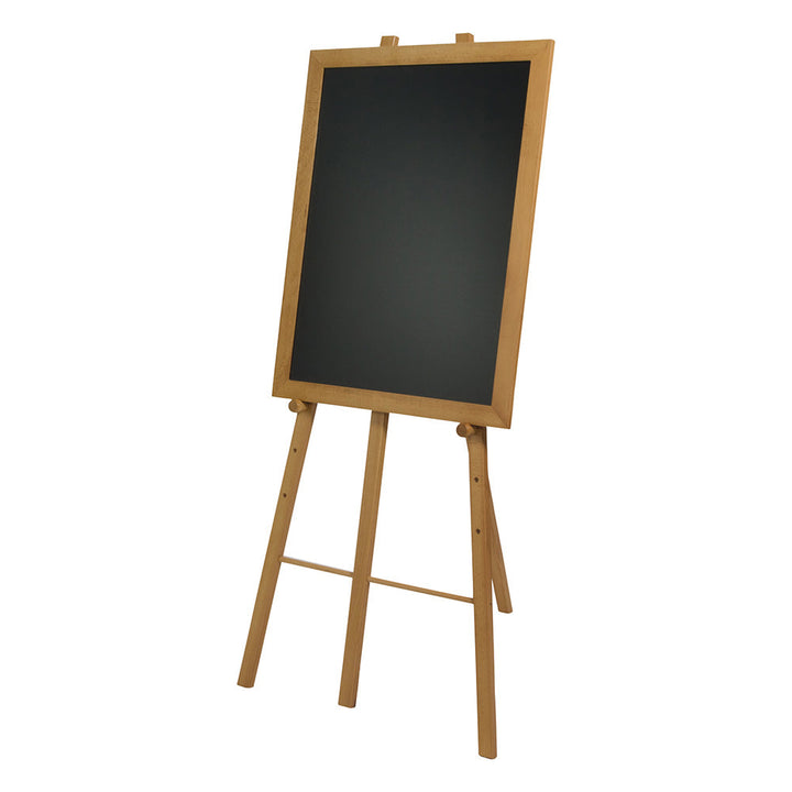 Sturdy pinewood easel with a light lacquered finish, adjustable design, and dimensions of 1650mm x 740mm.
