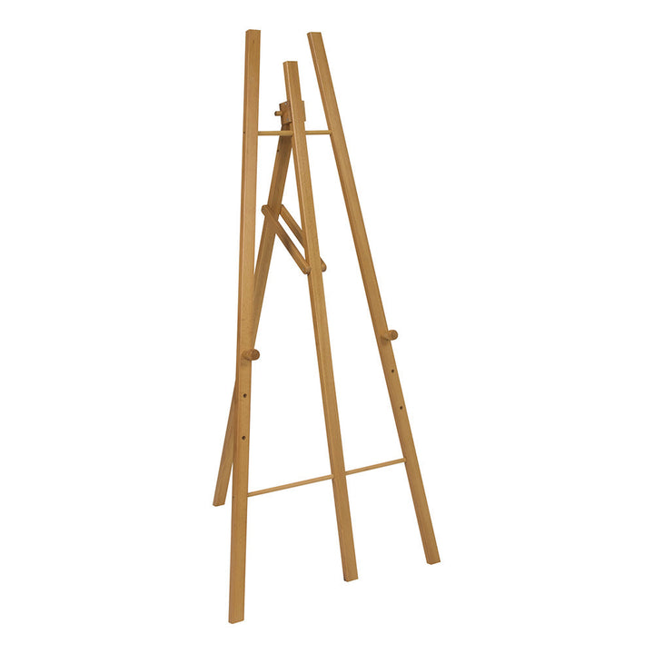 Adjustable light lacquered pinewood easel, 1650mm x 740mm, perfect for displaying artwork, signage, or presentations.
