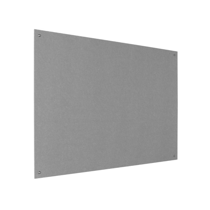 Plain grey felt pinboard photographed from an angle, showing a simple design with visible corner screw fixings against a white background.







