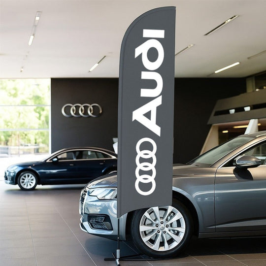 Single-Sided Glass Fibre Feather Flag with Drive-On Car Base inc. Graphic Printing - 2.3m