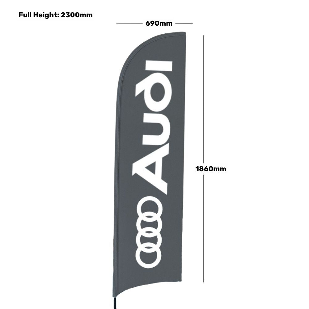 Drive-on car base feather flag – 2.3m branded outdoor display ideal for events, expos or forecourt marketing