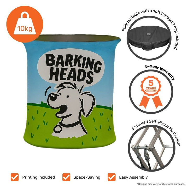 Compact oval pop-up display – 600mm fabric branded counter with quick setup for exhibitions and retail stands  