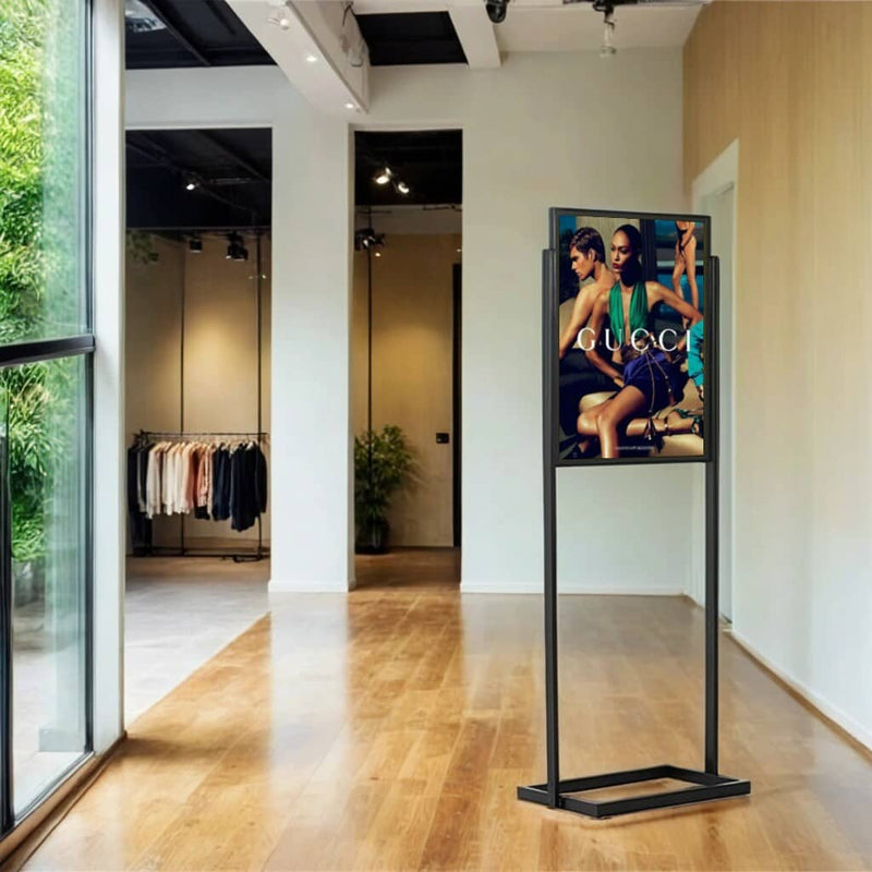 Black A1 freestanding info-board display – double-sided poster stand with 1-tier design for indoor signage
