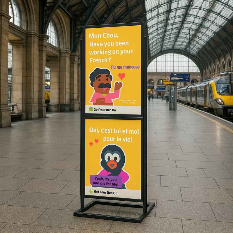 Black 2 Tiered A1 Double Sided Steel Floor Standing Info-board Poster Display Stand - 656mm Wide x 1820mm High