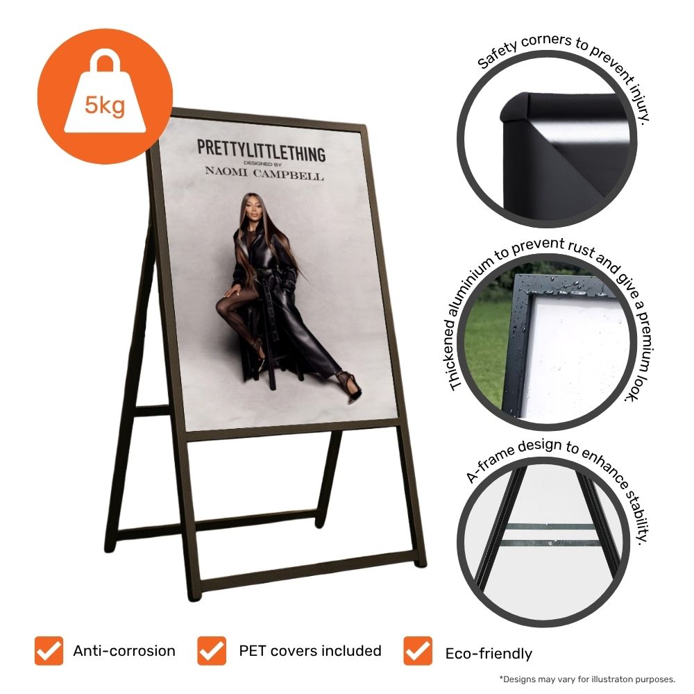 Outdoor A1 black display stand – single-sided modern design for business promotions