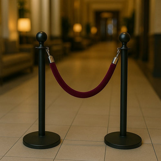 Round Top Black Rope Barrier Stanchion