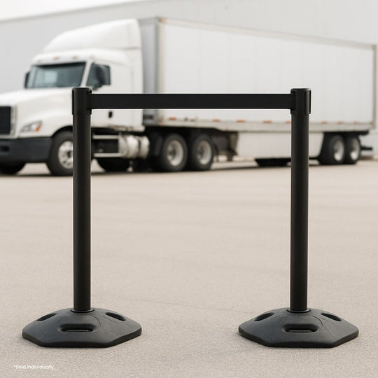 Heavy Duty Outdoor Black Retractable Barrier - 3.4m Black Belt