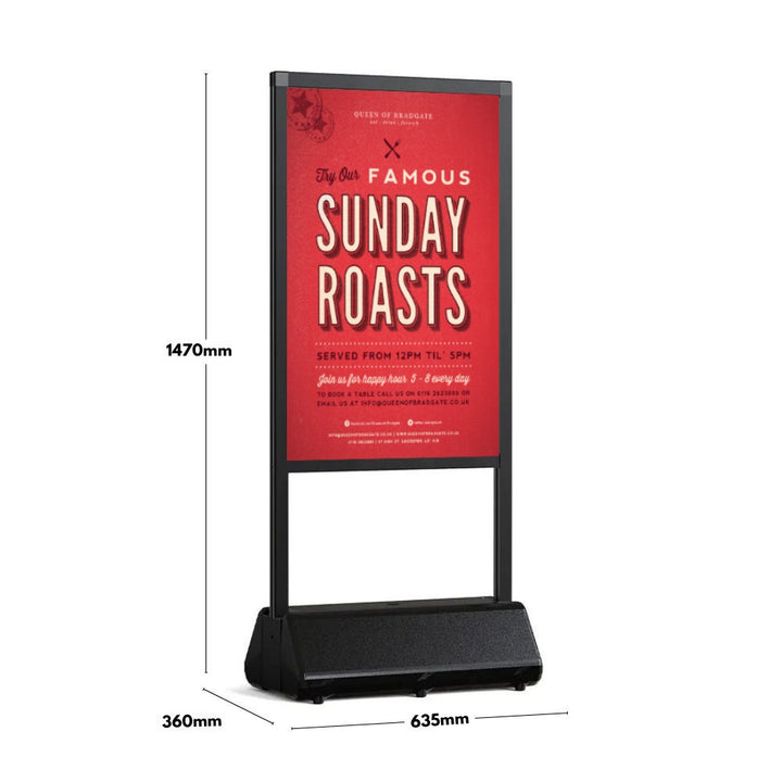 Double-sided A1 black poster stand – slimline pavement board built for outdoor visibility