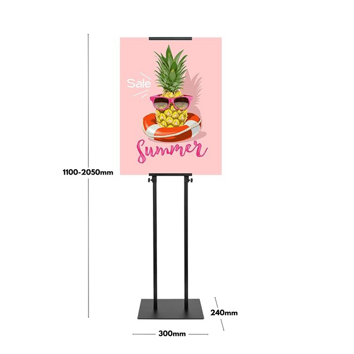 Double-sided adjustable signage stand – black freestanding easel ideal for busy public or retail spaces