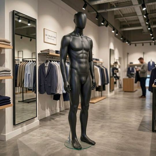 Matt Black Egghead Male Mannequin with Ears - Standing