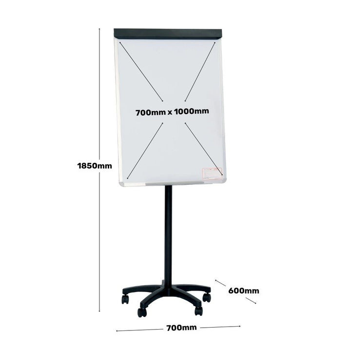 Dimension diagram of flipchart easel showing 1850mm height and 700mm x 1000mm board area

