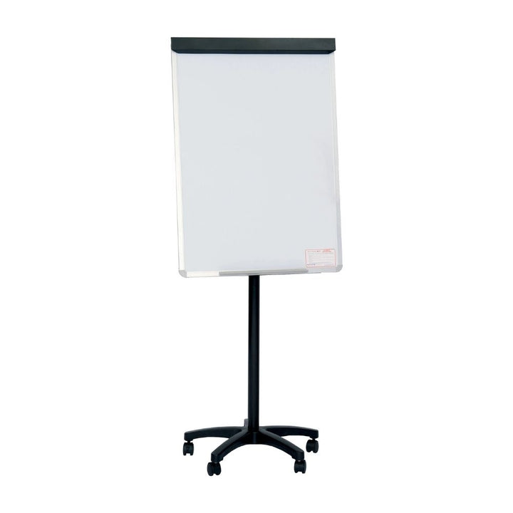 Flipchart easel with black castor base and drywipe surface

