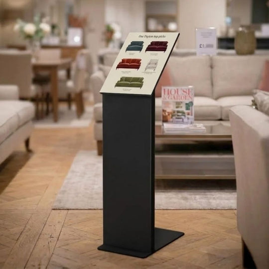 Black Frameless A4 Freestanding Showroom Poster Display Stand