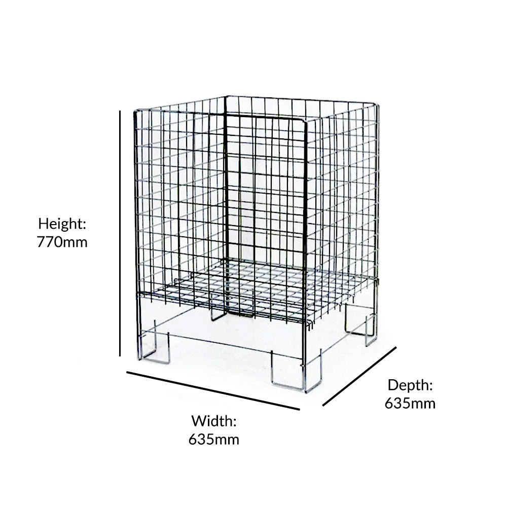 Versatile black steel dump bin with a rust-resistant finish, fully collapsible for easy storage, 635mm wide x 770mm high.
