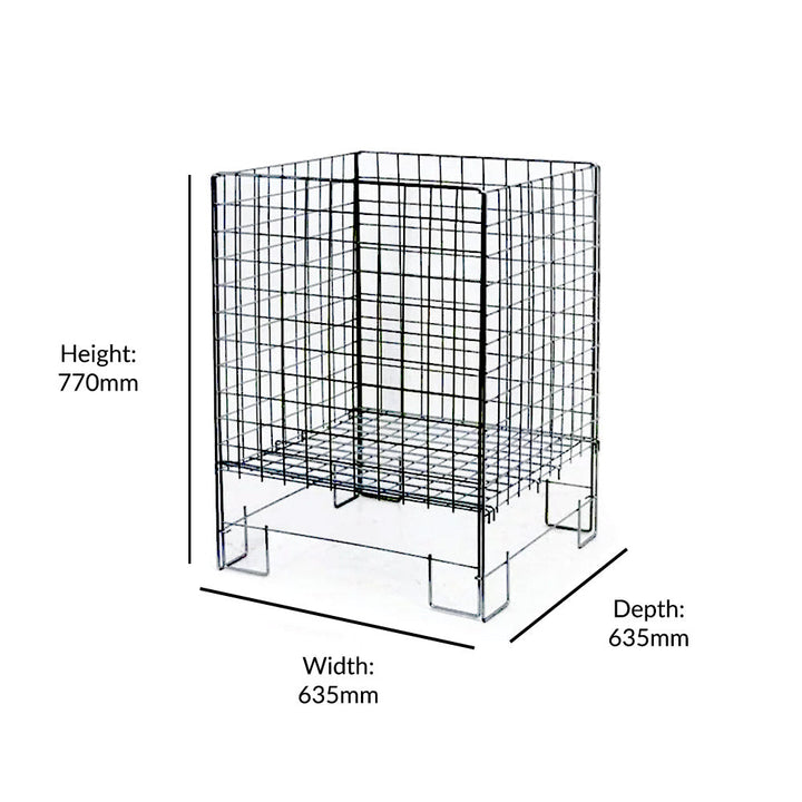 Versatile black steel dump bin with a rust-resistant finish, fully collapsible for easy storage, 635mm wide x 770mm high.
