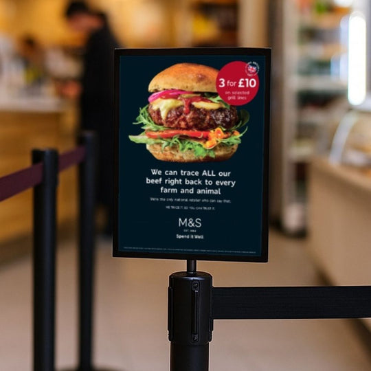 A3 Portrait Black Retractable Barrier Sign Holder Compatible With Tensabarrier