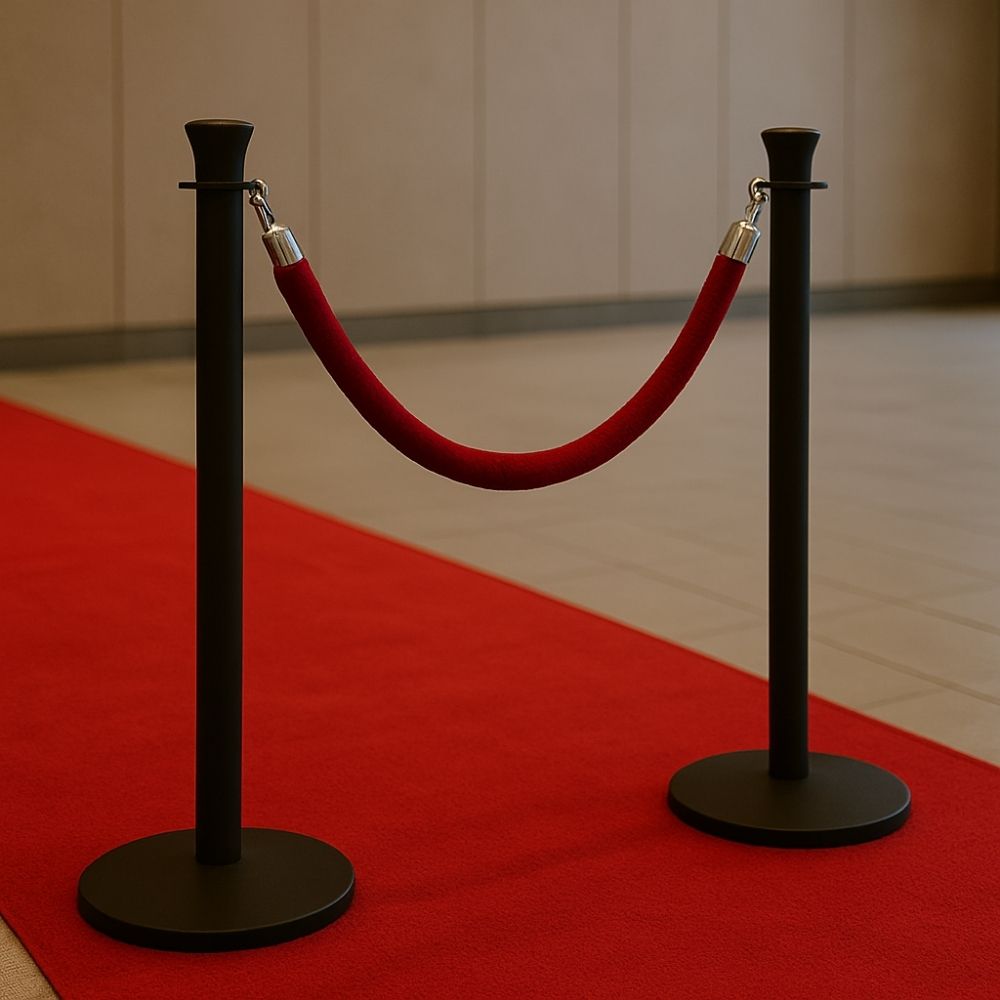 Crown Top Black Rope Barrier Stanchion