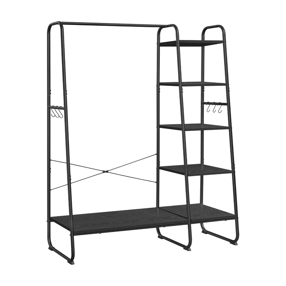 Black Steel Clothes Rack w Wood Shelving Unit Displaysense
