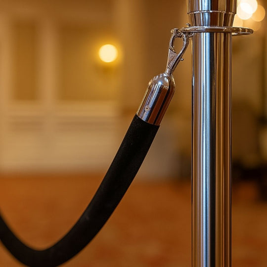 Black 1.2m Velour Rope Barrier with Chrome Clip Ends