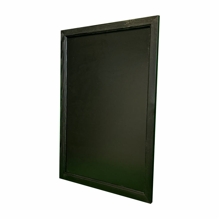 Black wall-mounted A1 chalkboard with a sturdy wooden frame, ideal for menus, signage, and notices.
