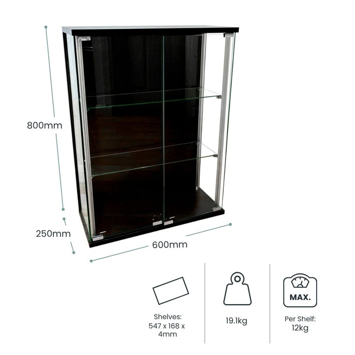 black-wall-mounted-glass-display-cabinet-with-sliding-doors-600mm-width-800mm-height-250mm-depth-19-1kg-weight-with-glass-shelves-for-retail-or-home-display