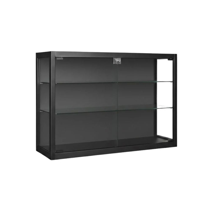 Lockable black display cabinet – 1000mm wide wall unit with internal lighting and movable glass shelves