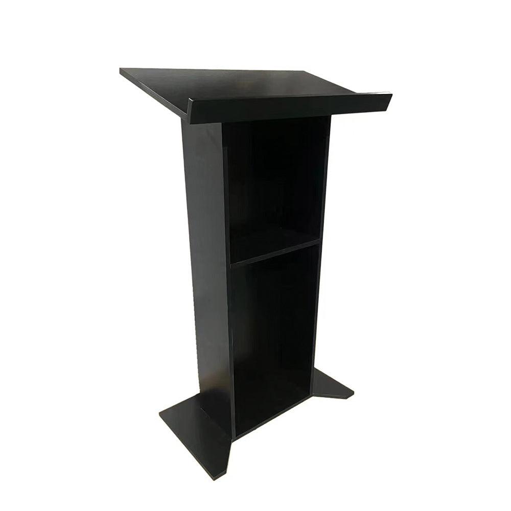 Elegant black wood floor-standing lectern podium with built-in shelf, measuring 685mm wide by 1180mm high.