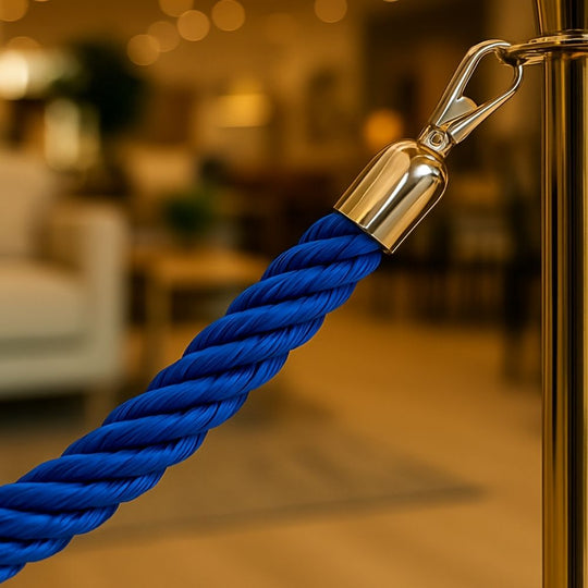 Blue 1.8m Weatherproof Twisted Rope Barrier with Chrome Clip Ends