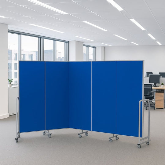Blue Sound Absorbing Mobile 5 Panel Partitioning Noticeboard - 3000 x 1940mm