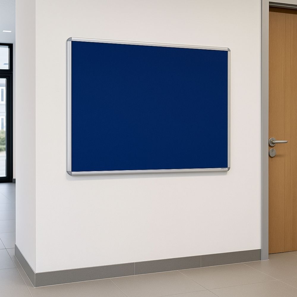 Dark blue felt noticeboard 1200 x 900mm – aluminium framed wall board ideal for schools, offices and staff rooms  