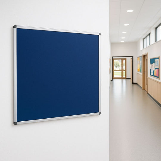 Fire Retardant Blue Felt Aluminium Framed Noticeboard - 1200mm x 1200mm